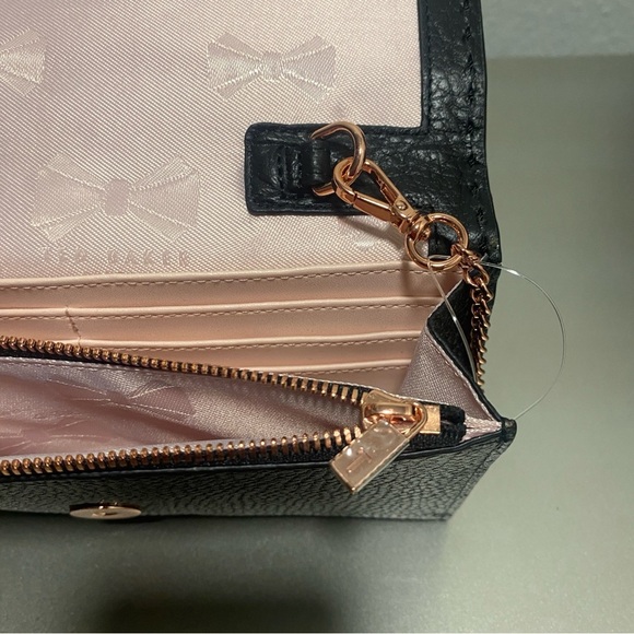 NWOT Ted Baker Janet Black Pebble Leather Matinée Wallet On Rose Gold Chain - Picture 14 of 15